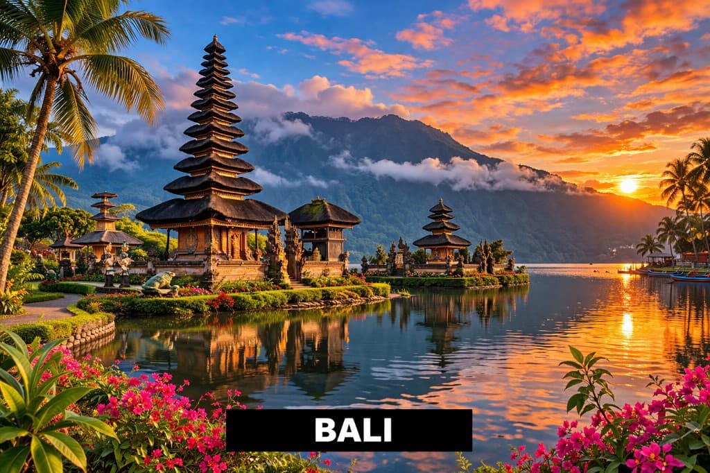 Bali, Indonesia travel destination - Rice terraces, surf breaks, wellness retreats, and Hindu temples across the Island of the Gods.